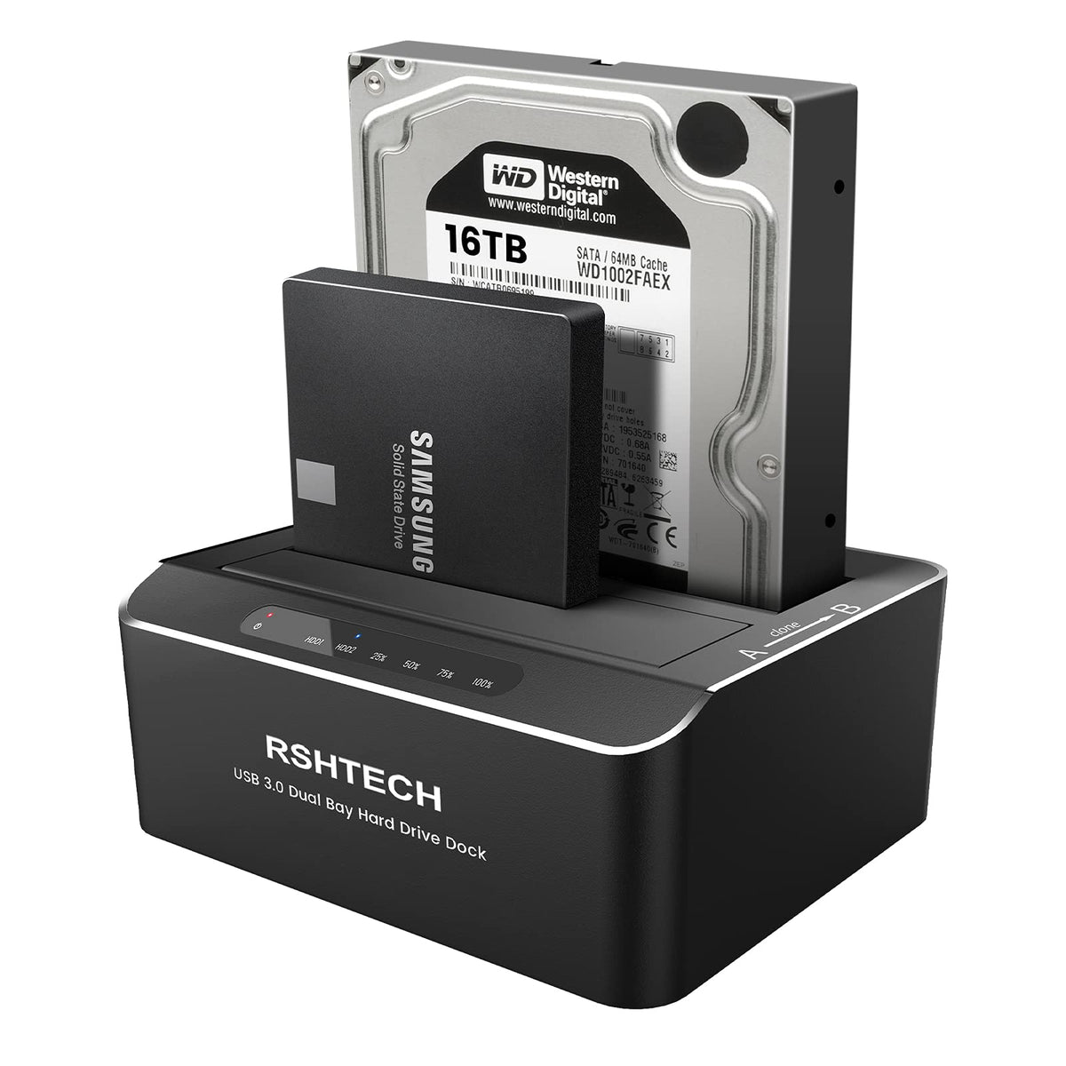 Hard Drive Docking Station, RSHTECH Aluminum Dual Bay SATA Hard Drive Dock for 2.5/3.5 Inch SATA I/II/III HDD SSD Support 2x 16TB Hard Drives,Offline