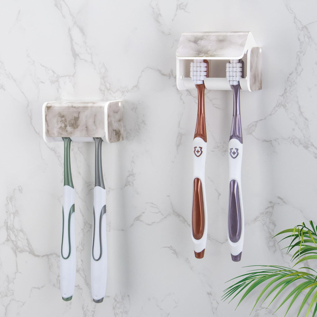 PARKMANI 2pcs Toothbrush Holders for Bathroom, Electric Toothbrush Holder Wall Mounted, Waterproof Self Adhesive Toothbrush Caddy for Family (White