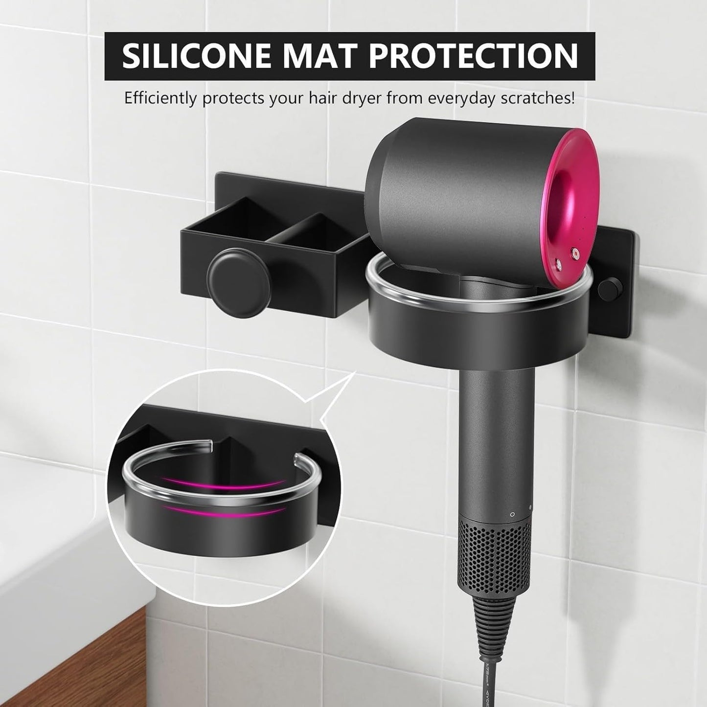 CHAMSUREUK Hair Dryer & Straightener Holder, Hairdryer Holder Wall Mounted