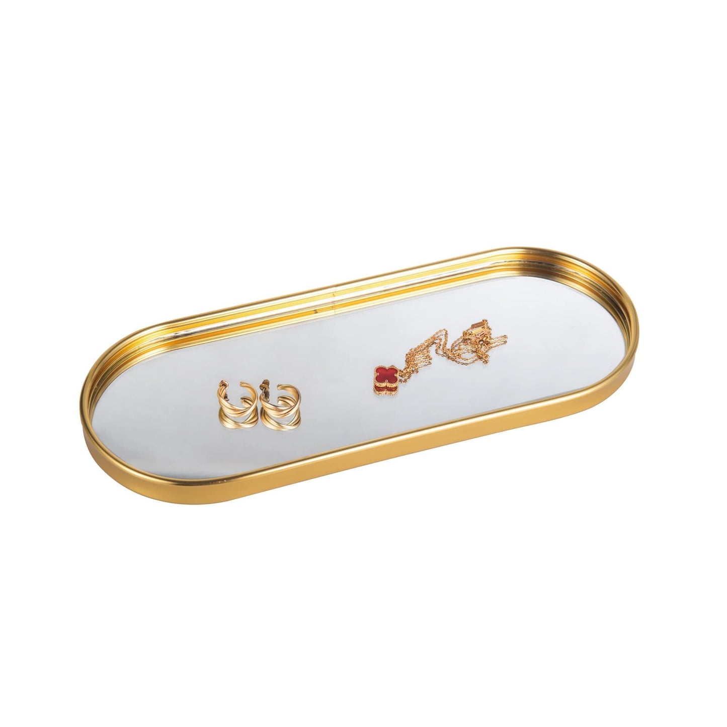 Feyarl Oval Mirrored Tray Small Ornate Cosmetic Tray Perfume Trays Decorative Makeup Jewelry Organizer Trays for Dresser Tabletop