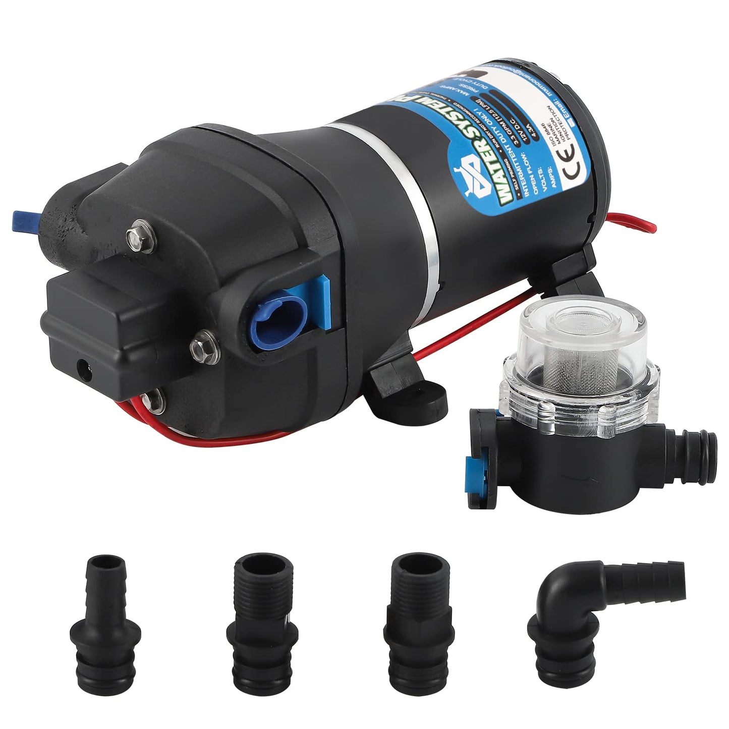 Mxmoonant 12V DC Automatic Water Pump, Booster Pump, 35 Psi, 2.4 Bar, 95W, 12.5 Lpm/min, Self Priming, Overload Protection, Low Noise, for Caravan,