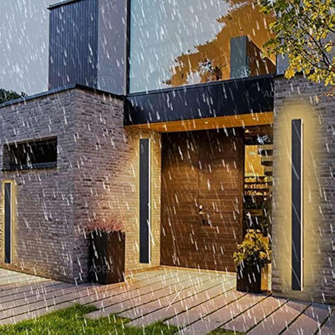 LED Black Aluminum Rectangular Exterior/Indoor Wall Light - 3000k 32W, IP65 Waterproof, 100cm*1, For Garden, Villa, Porch, Terraces, Garage