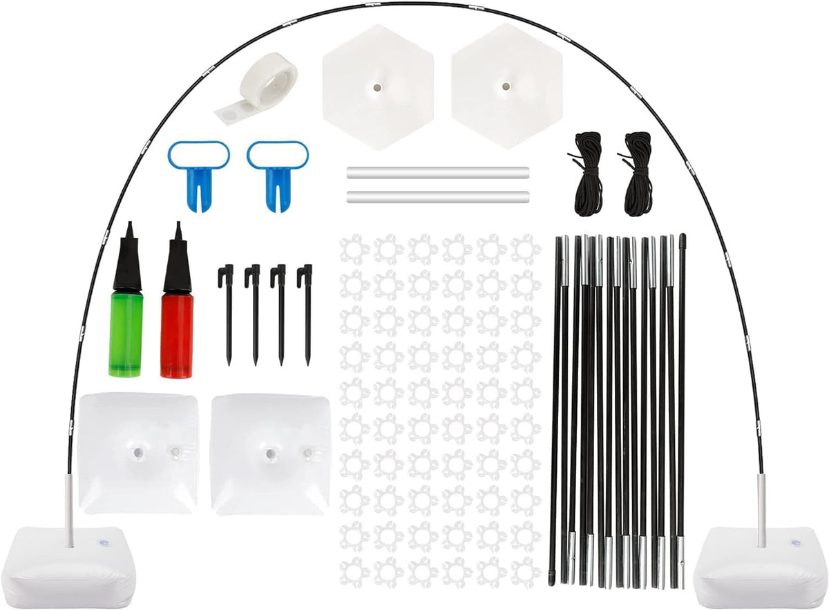 MUAEEOK 10ft Balloon Arch Kit, Wide Adjustable Ballon Arch Stand Kit with Water Fillable Base Balloon Pump Knotter Glue Ground Nails for Wedding