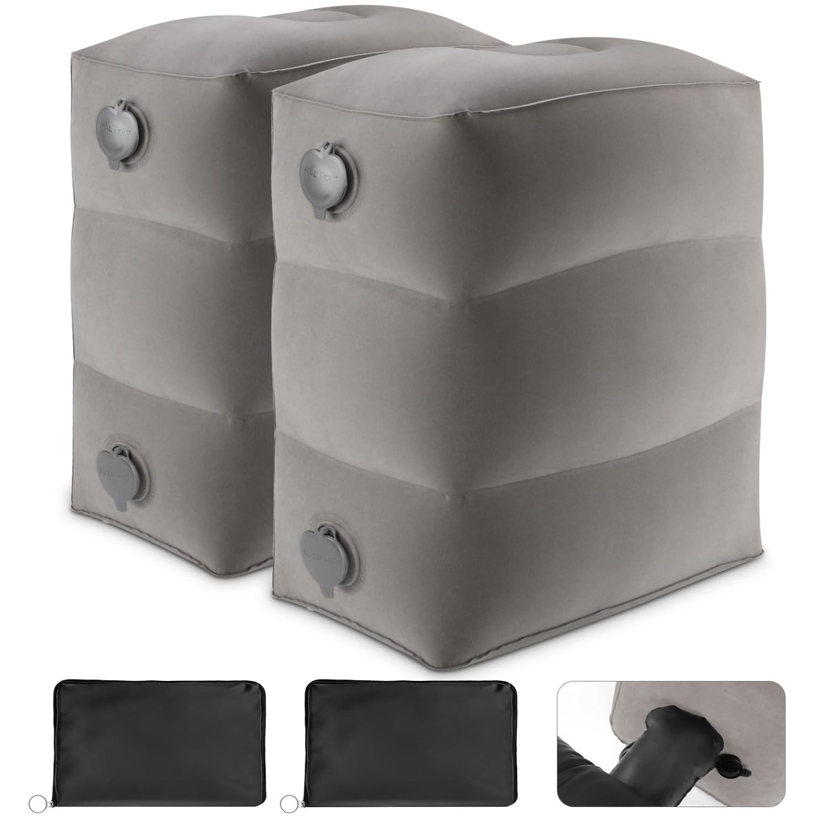 Maliton Inflatable Airplane Foot Rest with Pump Bag Grey, 2Pcs