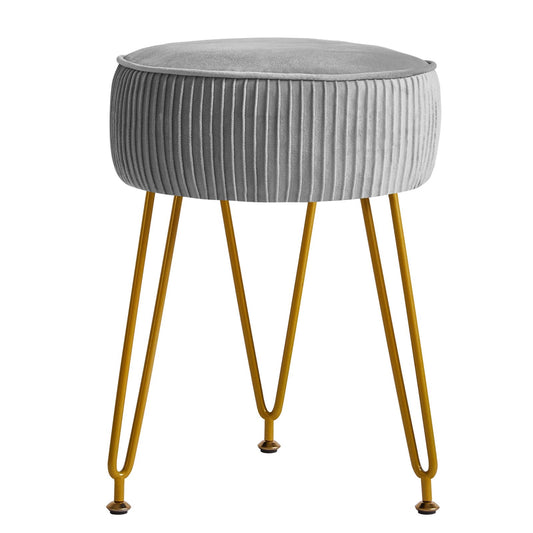 IBUYKE Velvet Vanity Stool Ottoman, Round Footrest Chair, Gray L/G-30G