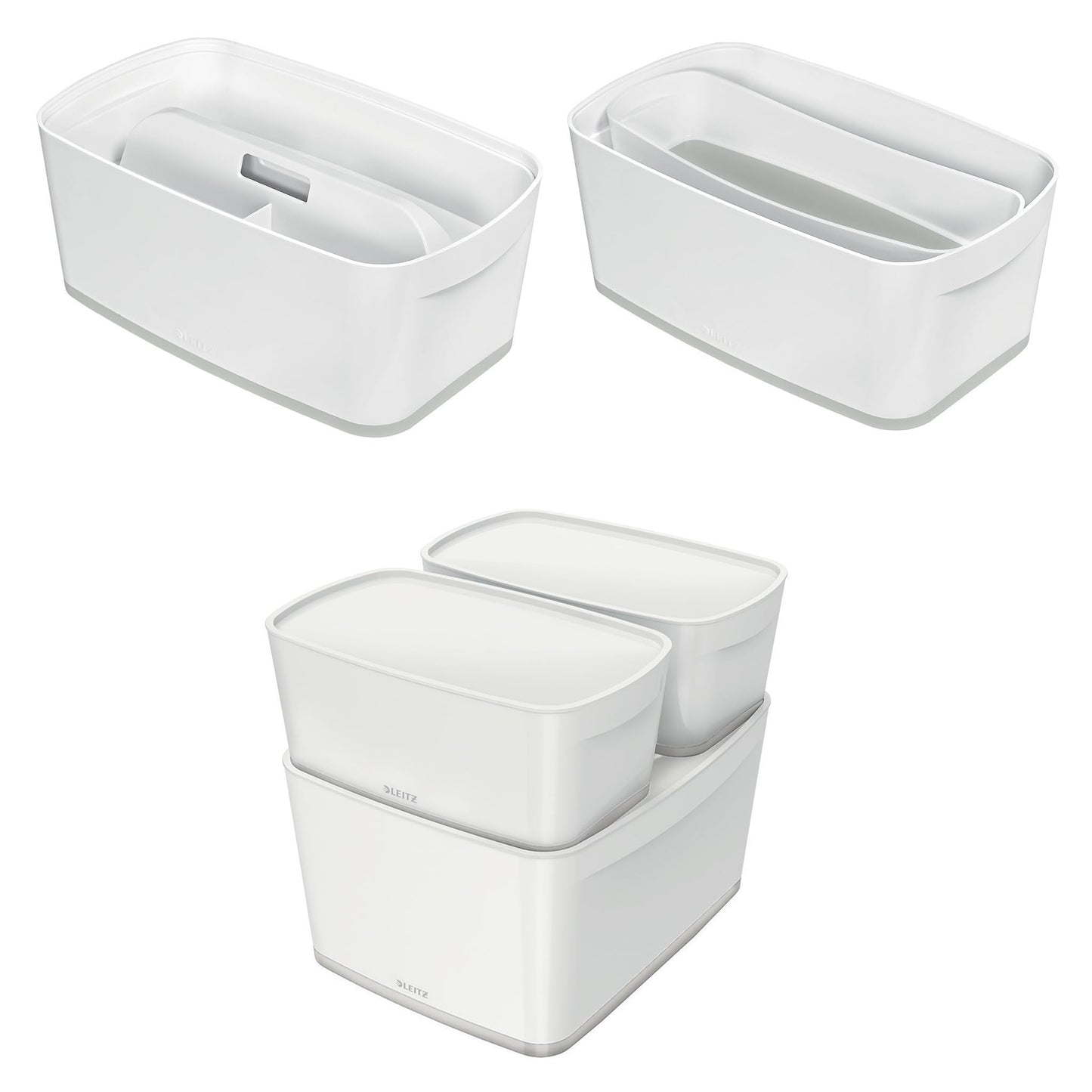 Leitz A5 MyBox Small with Lid, Storage Box for Home and Office, 5 L, Matt Finish, Plastic, BPA Free and Food Safe, White/Grey, 52291001