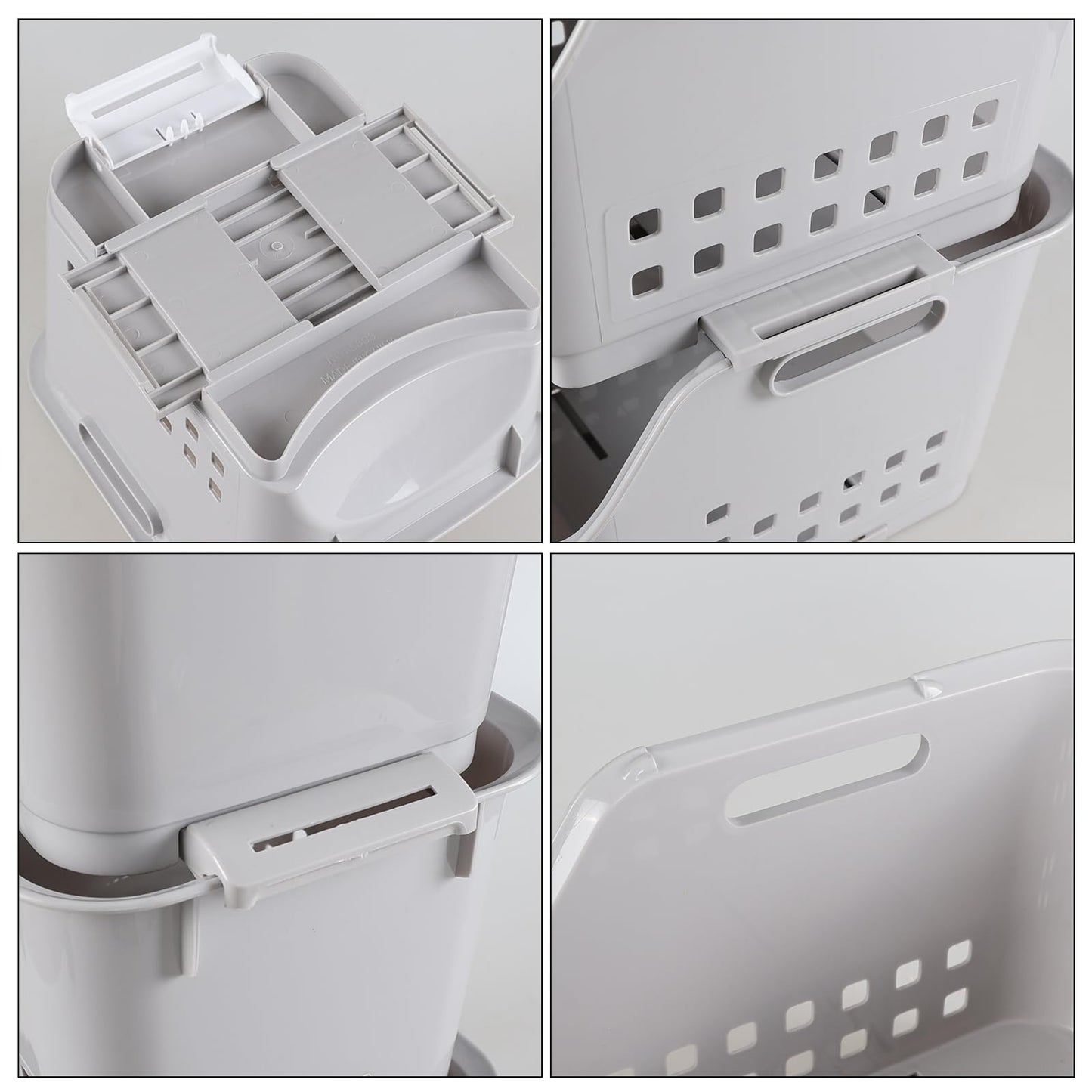 Xyskin 3-Pack Plastic Stackable Storage Basket, Stacking Storage Baskets for Kitchen or Bathroom, Grey Storage Veg Rack Set