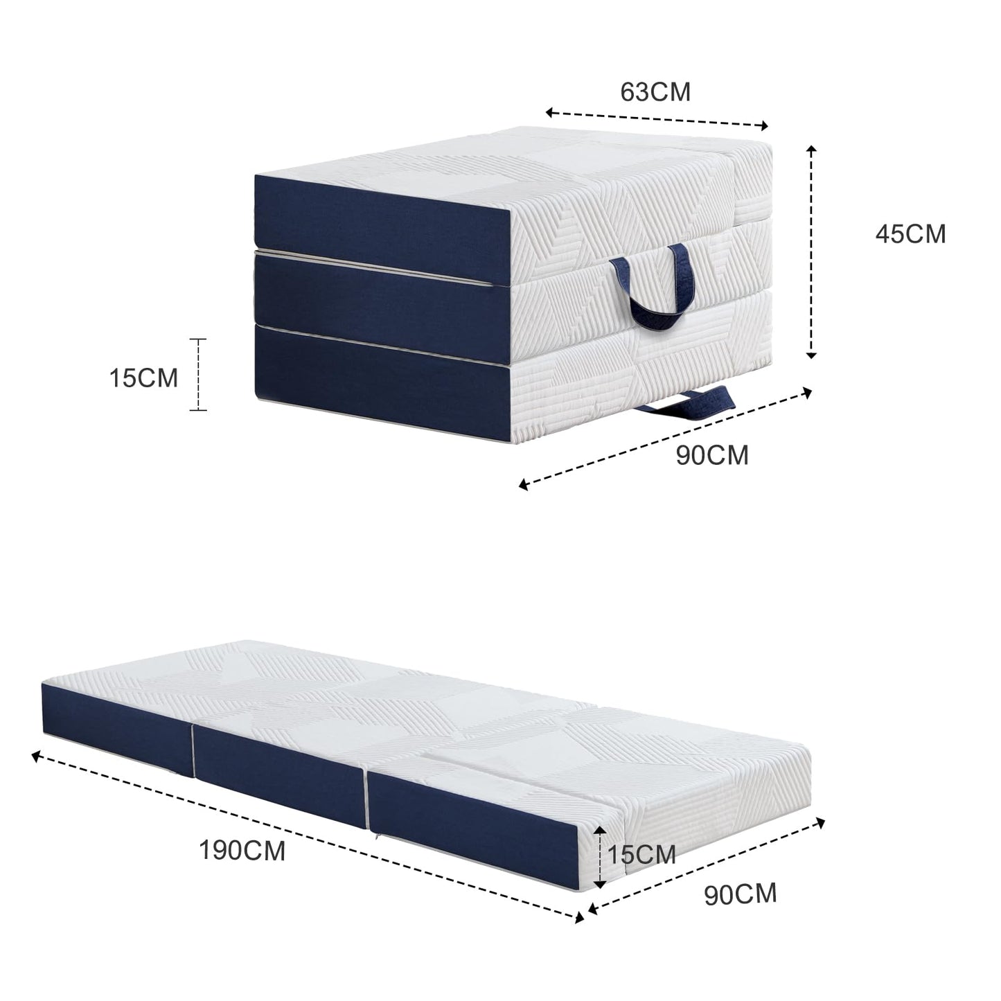 Hiimgo Folding Mattress,Single Memory Foam Trifold Mattress,90x190x15cm