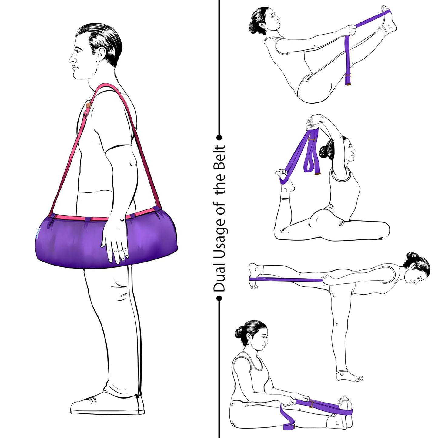 Yogan Yoga Bolster with a Yoga Belt/Strap | Natural Buckwheat Hulls Filling | Outer Cover (Could be Removed and Washed) - Made of 100% Organic Cotton