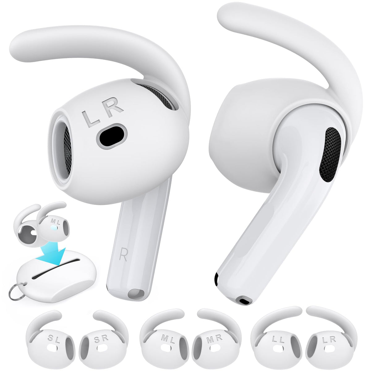 AhaStyle Ear Tips for AirPods 4th Generation (2024) ?Added Storage Pouch?3 Pairs S/M/L Silicone Ear Covers Anti-Slip Replacement Tips Compatible with
