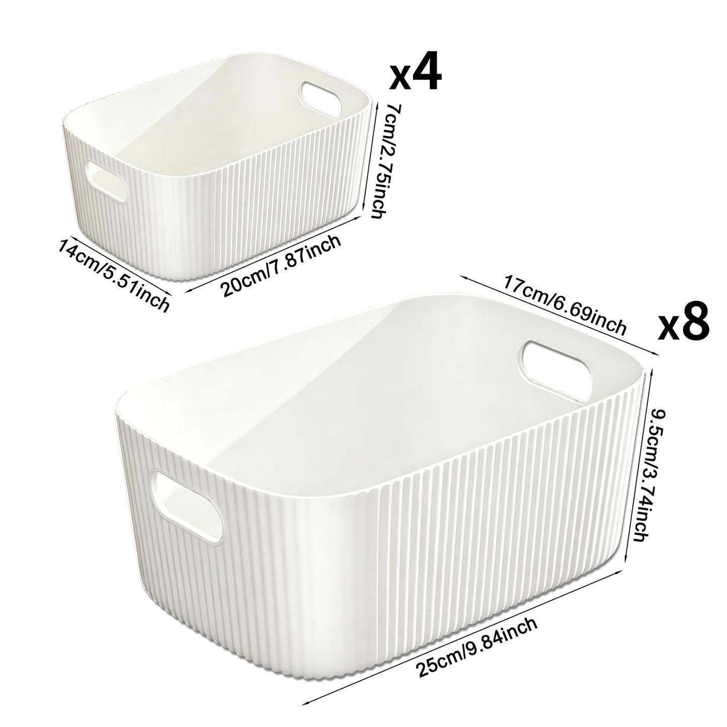GAOHAN 12PCS Plastic Storage Boxes with Handles,Medium Storage Baskets Set
