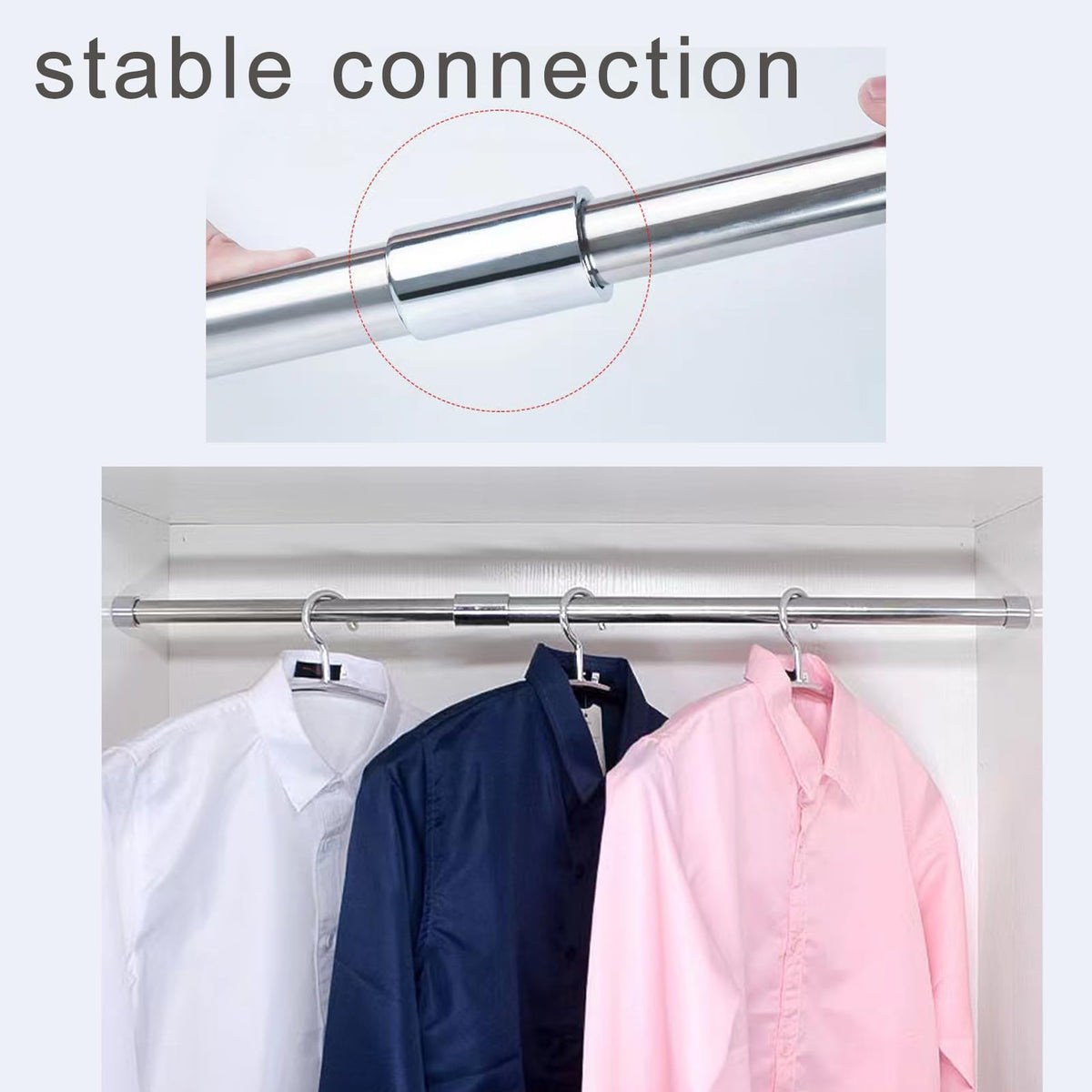 GSHUR 60-95cm Extendable Wardrobe Rail, Stainless Steel Clothes Rail Pole with Screws, Adjustable Wardrobe Rail for Wardrobe, Shower, Balcony, Windows