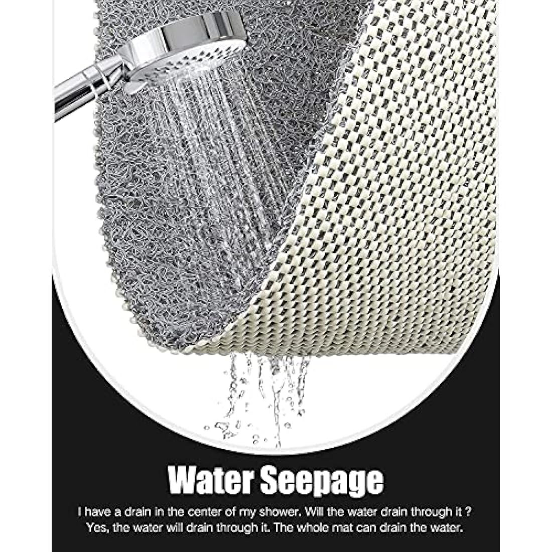 Loofah Mats for Shower, Non Slip Soft Textured Bath, Bathtub Mat with Drain, Phthalate Free, Quick Drying, Soft Comfort Bathroom Mats for Wet Areas (Grey)