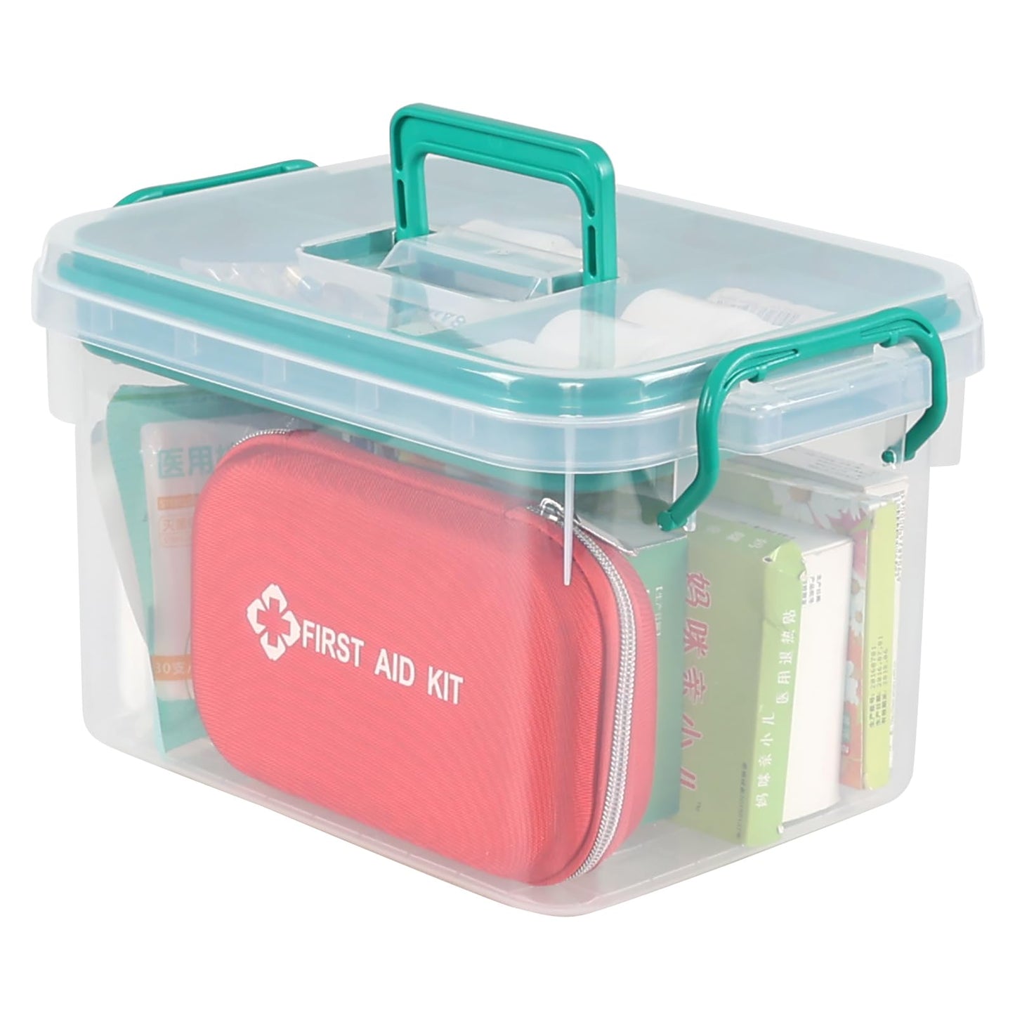 Oymlclivisa Plastic First Aid Medicine Box, Household First Aid Kit with Handles and Lid, Clear