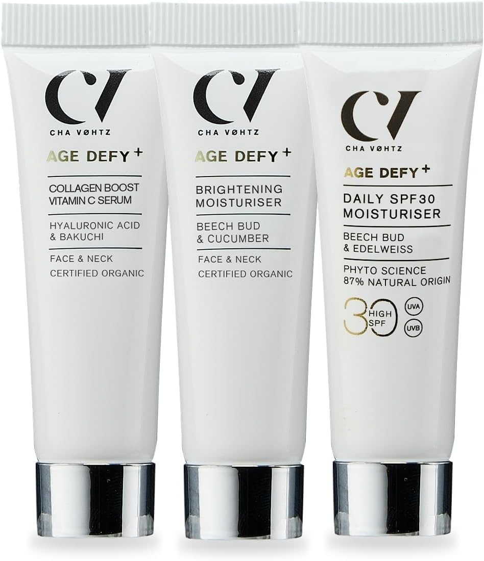 Green People Age Defy+ Timeless Glow Trio - AHA Radiance Mask, Collagen Boost Vitamin C Serum & Liquid Gold Tanning Drops Set