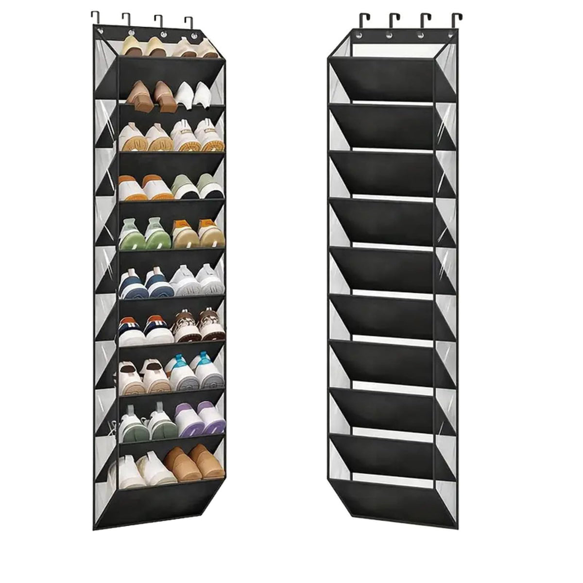 TopHomer 10 Tier Over Door Shoe Storage Organiser，Hanging Shoe Rack Storage and Large Shoes Holder with Clear Deep Pocket Back of Door,Fit 20 Pairs