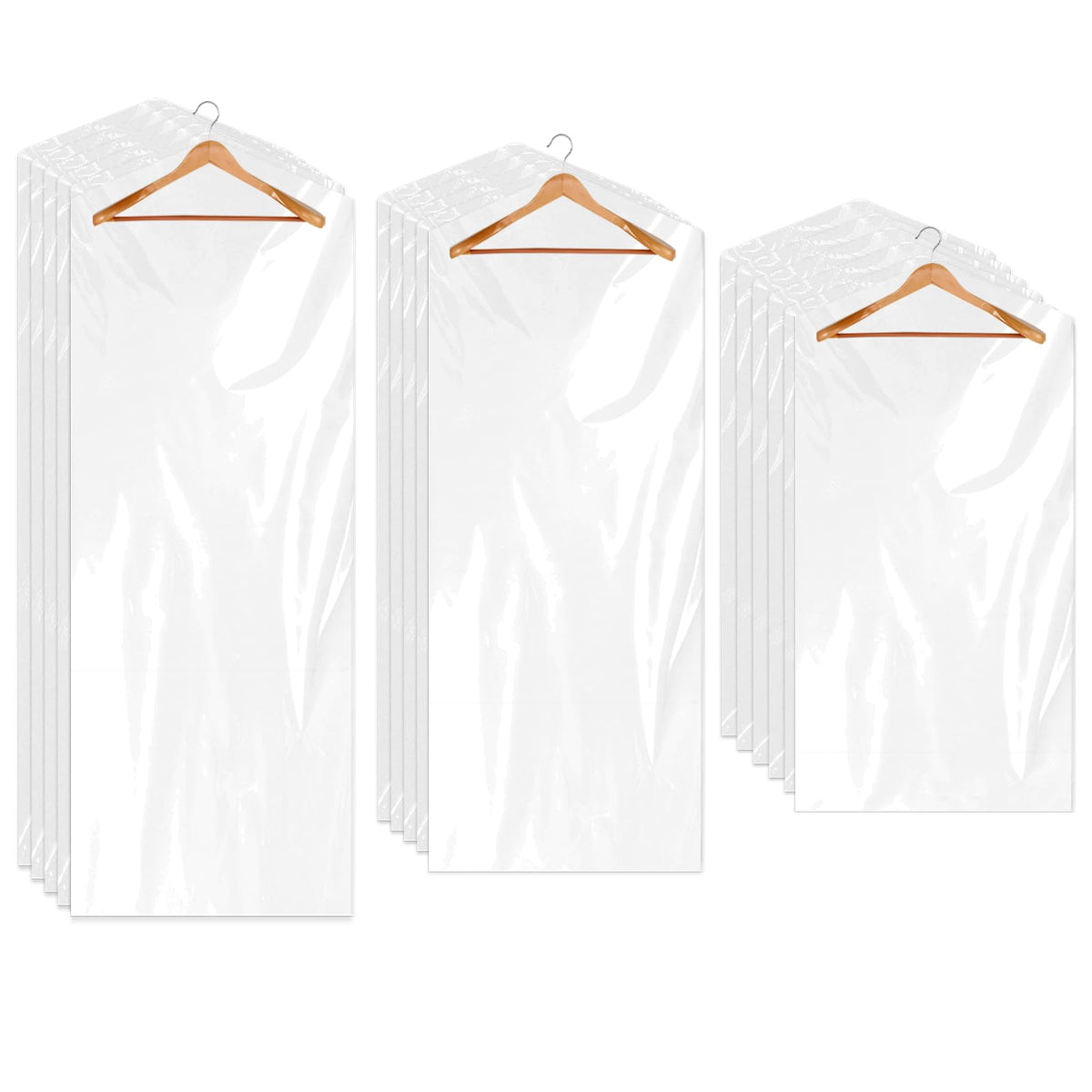 30 Pack Plastic Dry Cleaning Bags Clear Garment Bags for Hanging Clothes 3 Sizes Clothes Covers Dust-proof Clothing Protector Covers for Coat Shirt