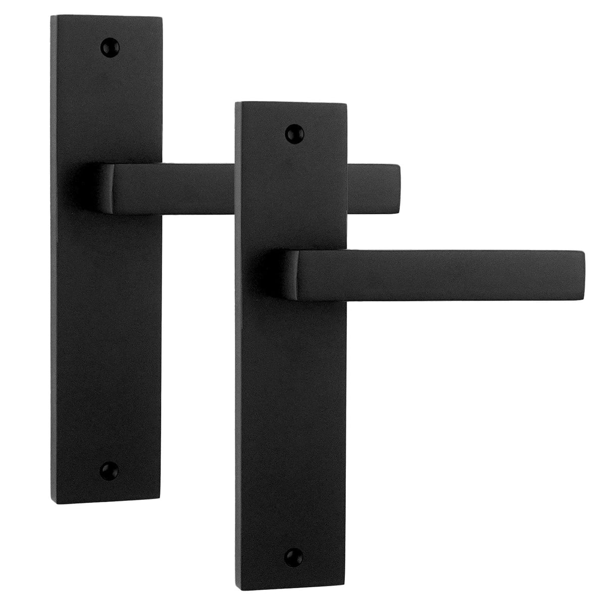 Decoranddecor Lumina Matt Black Internal Lever Door Handle Set with Rectangular Aluminium Backplate, Featuring Contemporary, Art Deco Inspired,