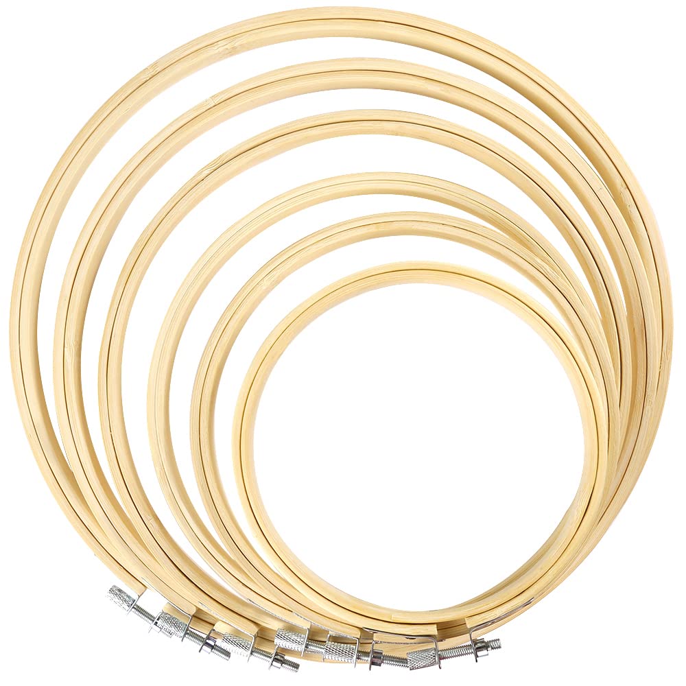 Caydo 6 PCS 6 Sizes Round Embroidery Hoop Cross Stitch Frame Bamboo Circle Embroidery Ring 10 cm to 25 cm for DIY Art Craft Sewing