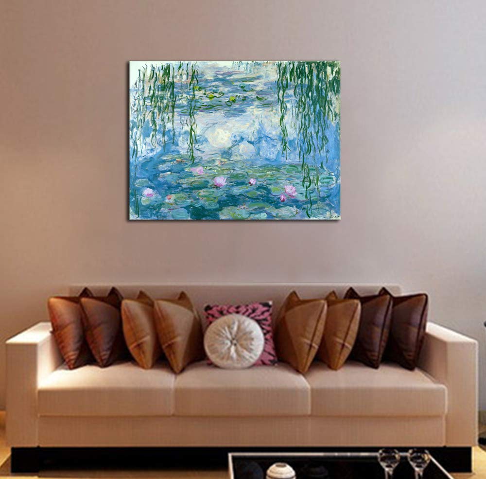 Wieco Art Water Lilies by Claude Monet Oil Paintings Flowers Reproduction Extra Large Modern Gallery Wrapped Giclee Canvas Prints Artwork on Canvas