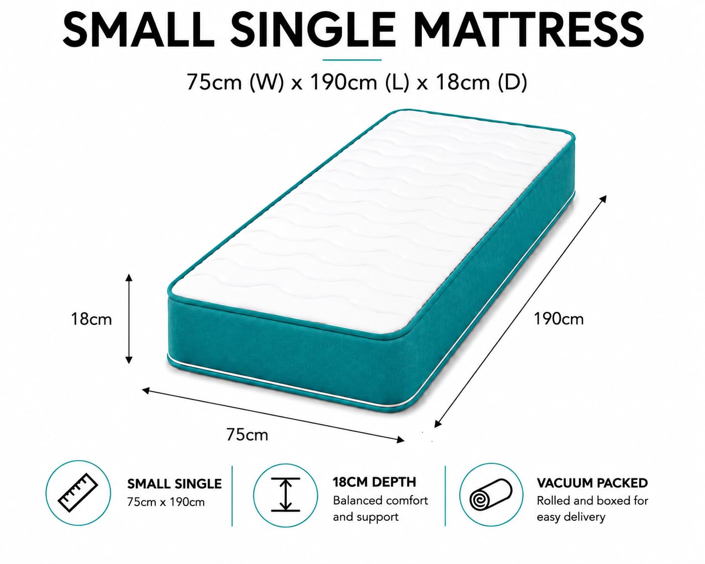 eXtreme comfort ltd Cooltouch Colours Teal Small Single Mattress
