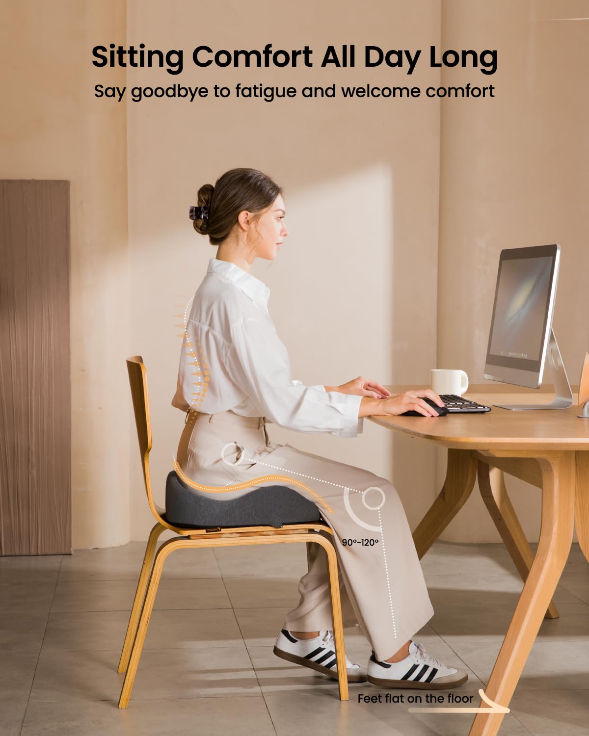 ProtoArc Seat Cushion for Tailbone Pain Relief, Office Chair Cushion, Extra Large Ergonomic Memory Foam Seat Cushion for Home, Car, Pressure Relief