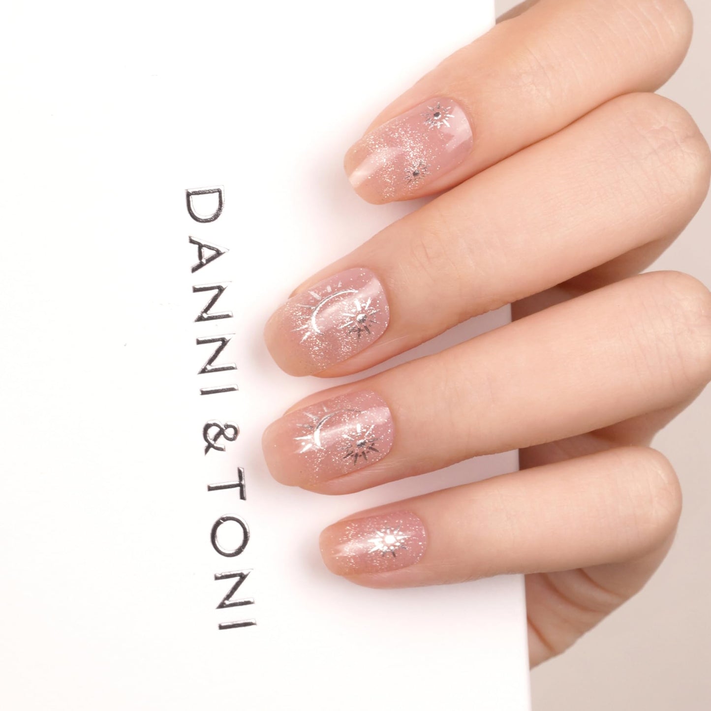 DANNI & TONI Semi Cured Nail Strips,Star&Sun Silver Stamping Soft Self-Adhesive Gel Nail Stickers,Cat Eye Salon-Quality Gel Nail Polish Strips