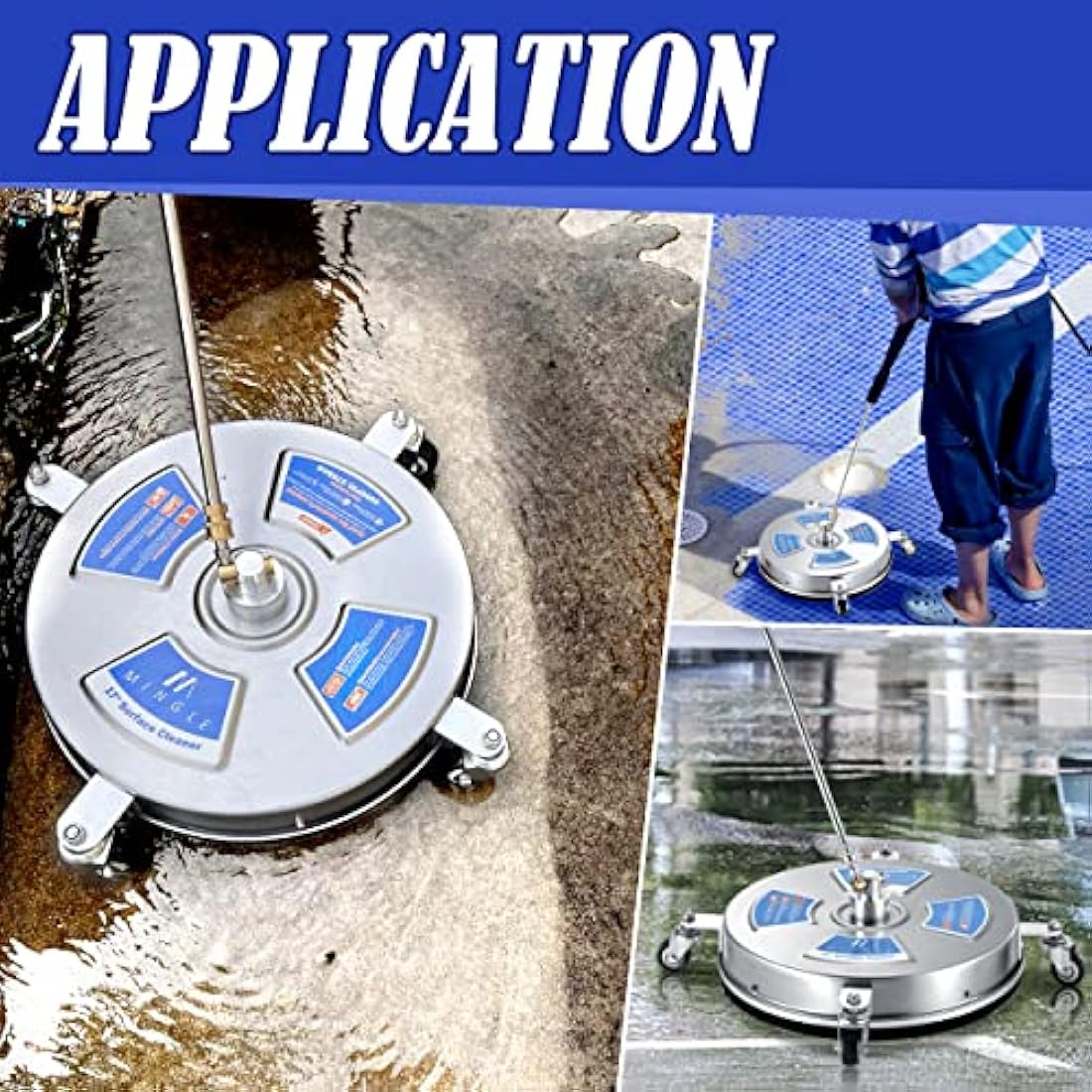 M MINGLE 17'' Pressure Washer Surface Cleaner, Driveway Pressure Washer Attachments with 2 Power Washer Replacement Wands and Nozzles, 1/4" Quick Connect, 4000 PSI