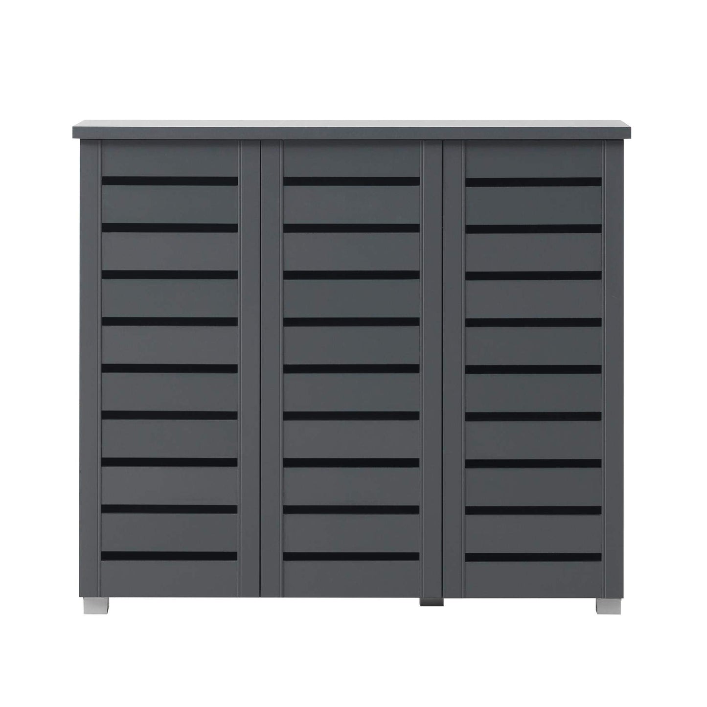 Timber Art Design UK 4 Tier Shoe Cabinet Storage Cupboard Wooden 3 Door Stand Rack Modern Furniture for Bedroom, Living Room, Hallway, Grey