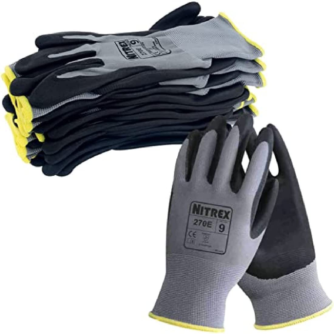 NITREX 270E Work Gloves ? Pack of 10 | Safety Gloves with Enhanced Grip | Protective Workwear for Various Workplace Hazards | Size 10