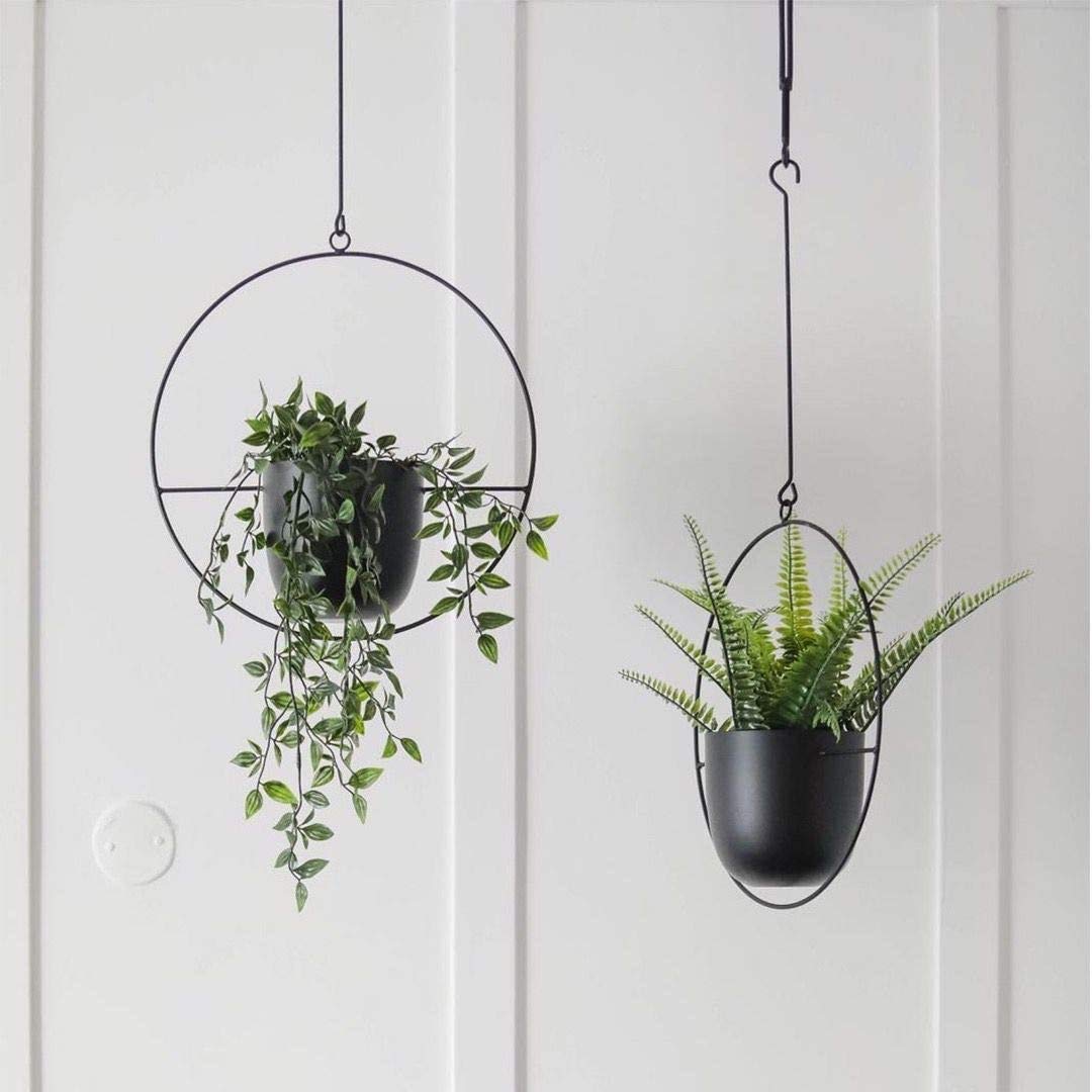 Funtabee 2-Pack Mid-century Modern Hanging Planter, Black Metal Wall Hanging Planter Indoor, Hanging Flower/Plant Pots, Metal Hanging Baskets/Plant