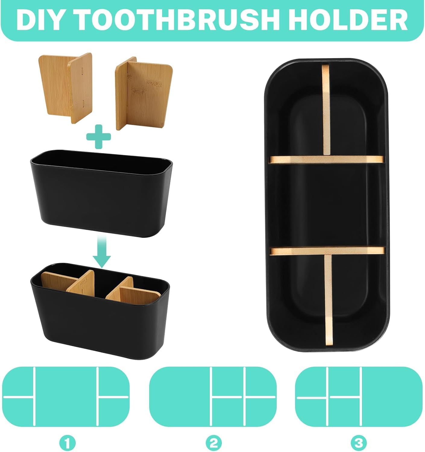 Bingobang Toothbrush Holder for Bathroom, Bamboo Electric Toothbrush and Toothpaste Holder with 5 Storage Slots