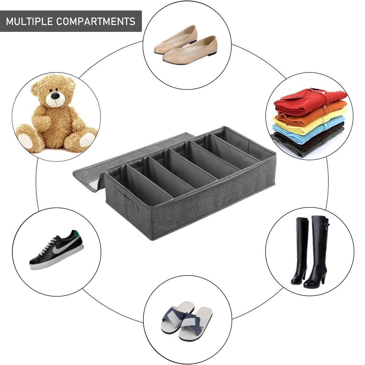 Noeborty Underbed Shoe Organizer, 60 x 33 x 14 cm Underbed Storage Bag, Large Non-Woven Underbed Storage Organizers, Underbed Shoe Storage Organizers
