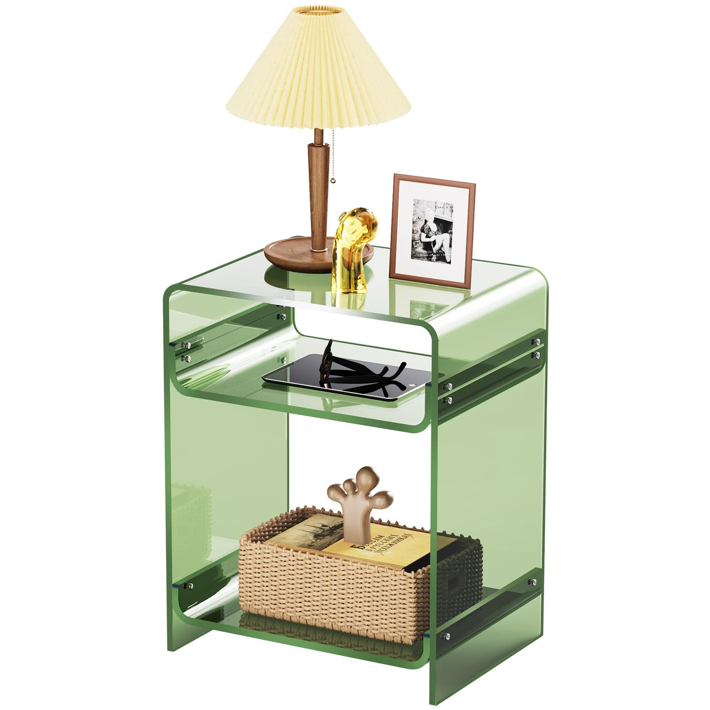 solaround Acrylic Side Table, Bedside Table Nightstand for Bedroom Living Room, Acrylic Tables, 40 x 30 x 50 cm (Green)