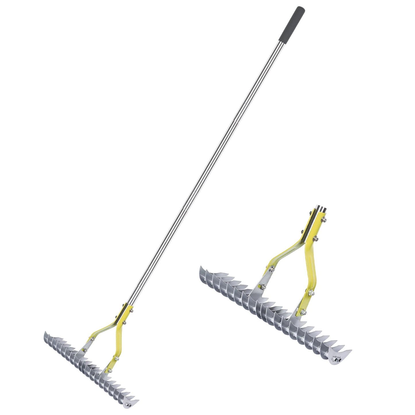 BARAYSTUS Straw Rake, Lawn Rake with 148 cm Adjustable Long Handle Robust Garden Leaf Grabber Made of Carbon Steel, Multi-Purpose Lawn Comb for