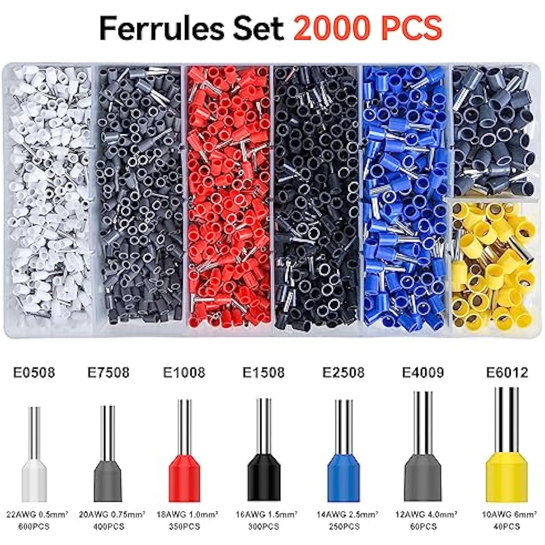 Crimping Tool Kit, Preciva Wire Crimper Plier Set, 0.08-10mm²/2000pcs Connectors Self Adjustable, Ratchet Hand Hexagonal Bootlace Ferrule Cable Crimp Terminal Pliers