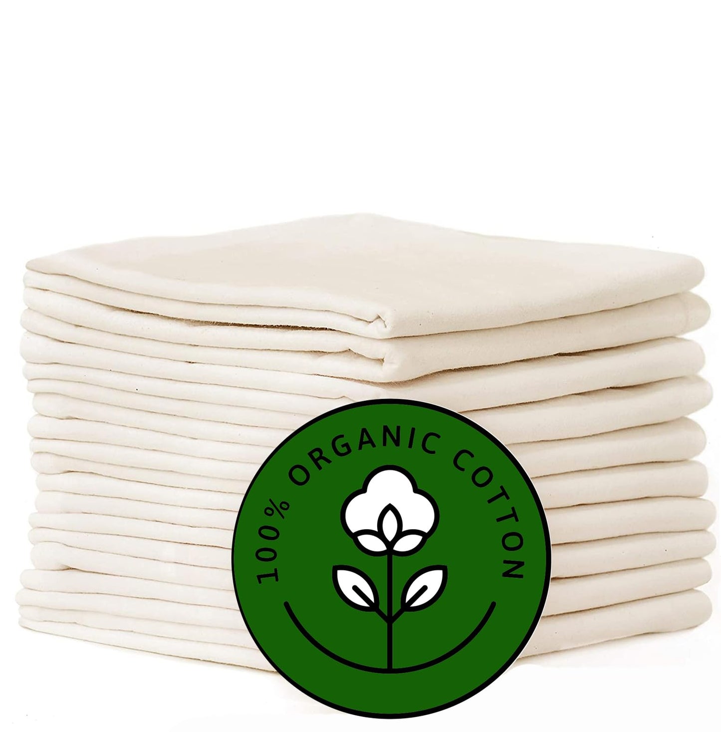 Madras Collections 10 Pack Flour Sack Dish Towels, 100% Organic Cotton, Highly Absorbent, Ivory, 28x28 Inches