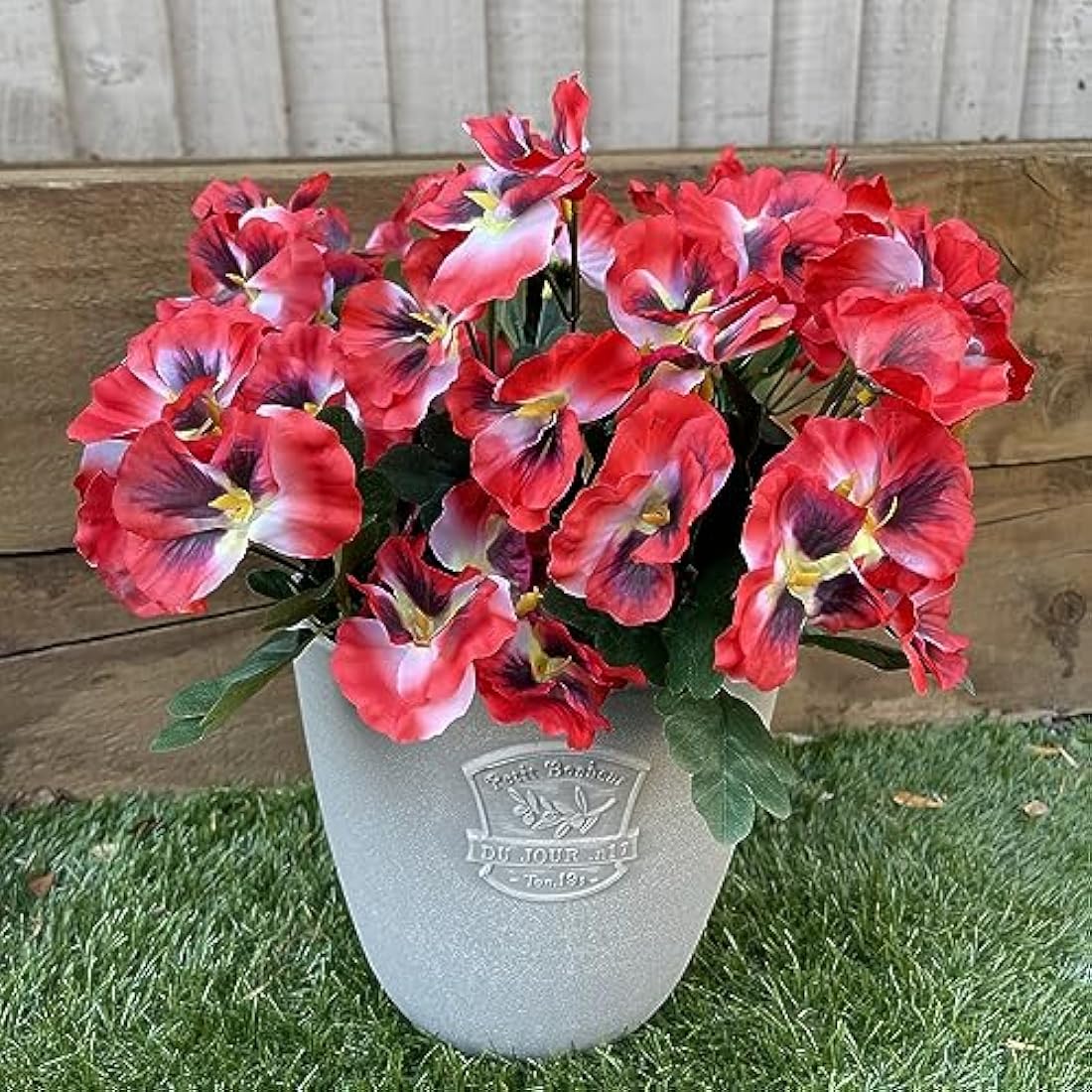 Garden 365 Artificial Pansy Flowers - Fake Plants for Outdoor or Indoor Use - Faux Flower Decorations with Fade Resistant Colour - POTS NOT INCLUDED (5 Pack - Red)