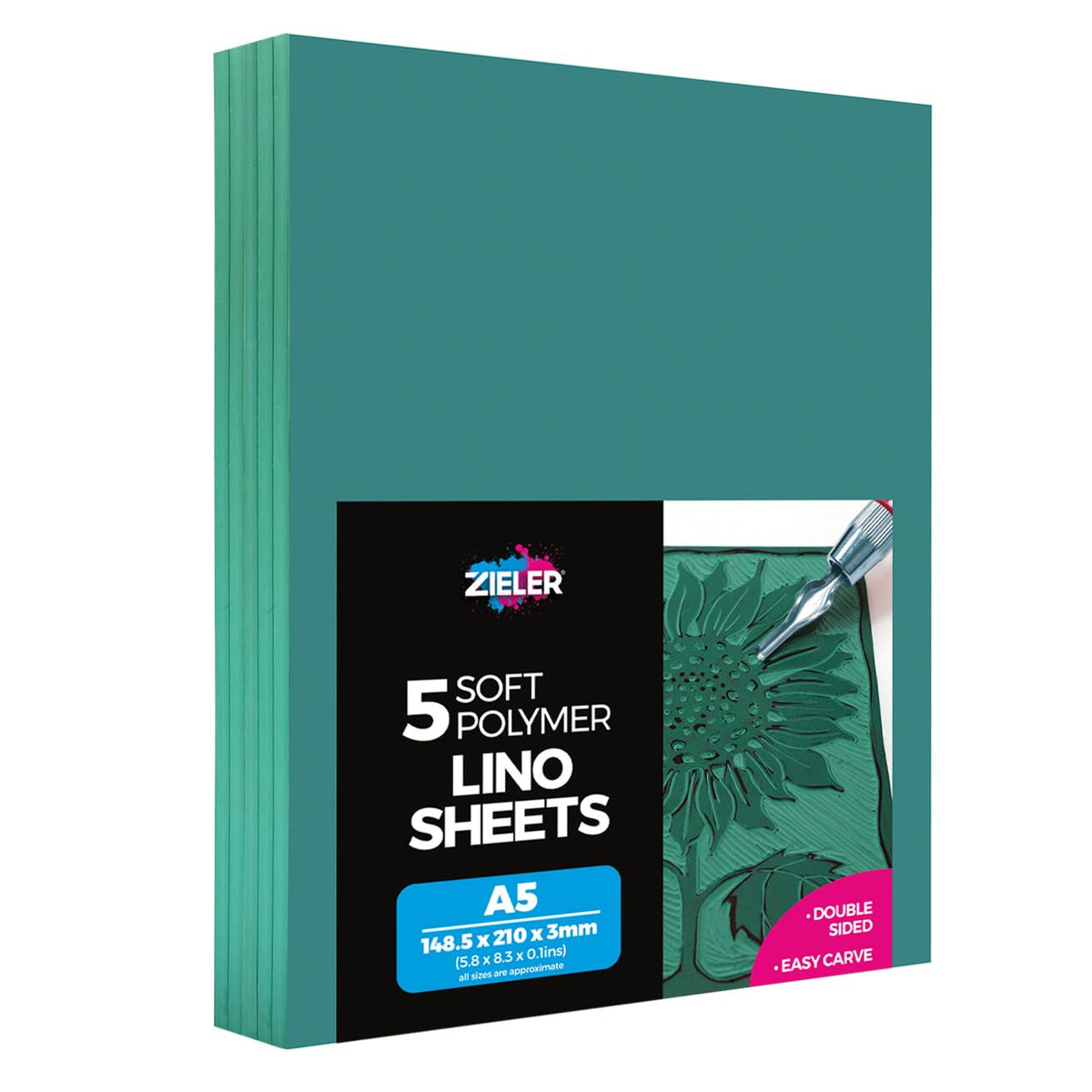 Lino Sheets - A5 Lino Printing Block Sheets - by Zieler? - Double-Sided, Easy-Carve Soft Lino Block 210x148x3mm Sheets. Ideal for School or Home -