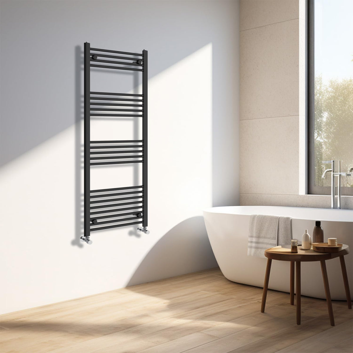 NRG Black Heated Towel Rail Straight Designer Bathroom Radiator, 1400×500mm