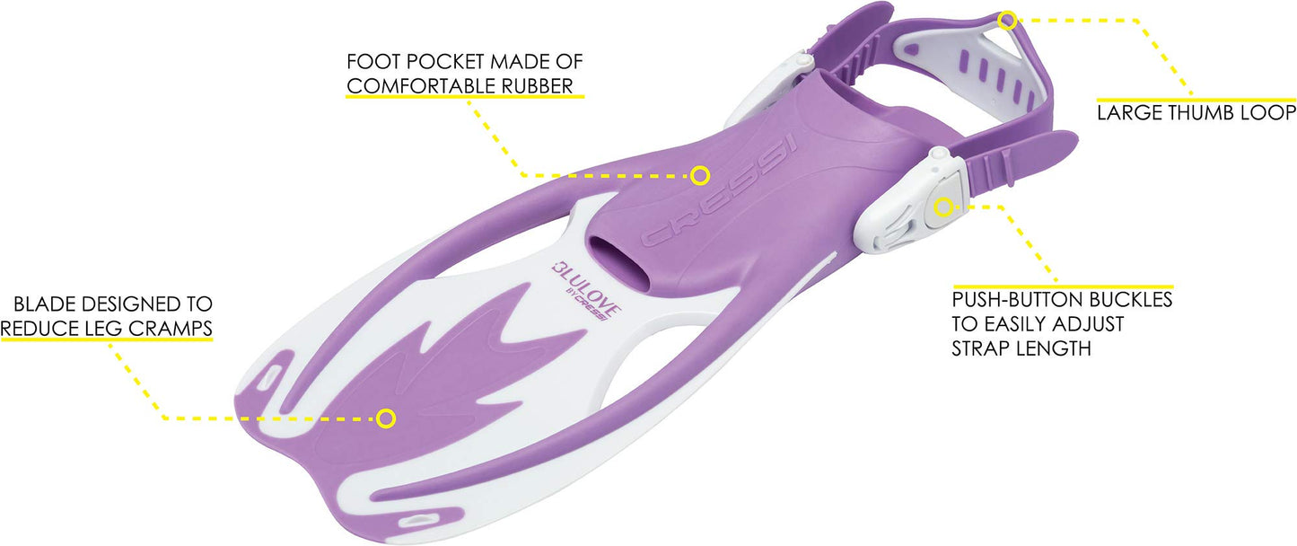 Cressi Unisex-Youth Rocks Pro Dry Children Mask Fins Snorkel Set, Lilac/White, S/M-1/2 Y, SE264131