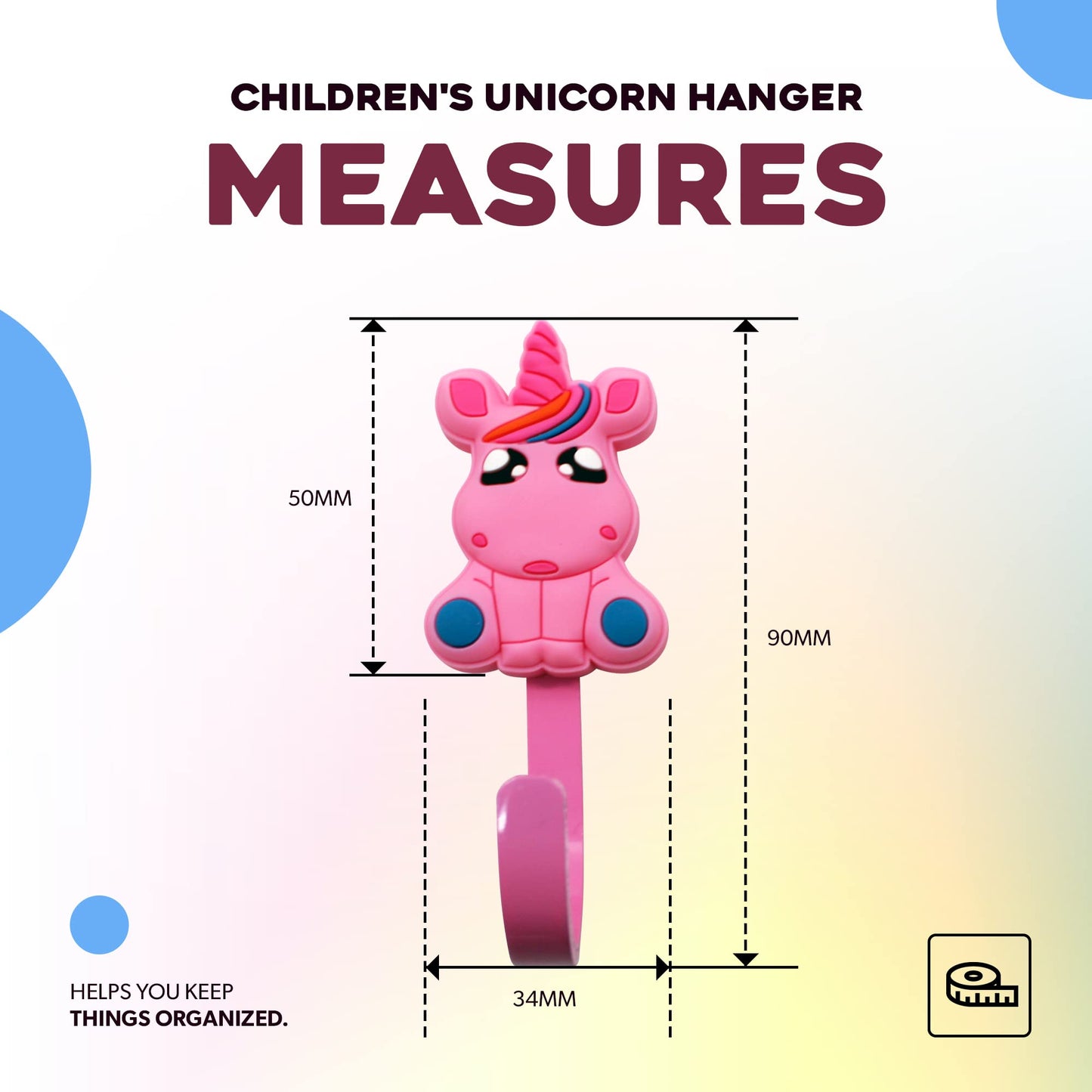 DOJA Barcelona | Pink Unicorn Children's Hanger | 34 x 90 mm | Pack of 4 Children's Clothes | Hangers Children Clothes | Hangers Bedroom Children