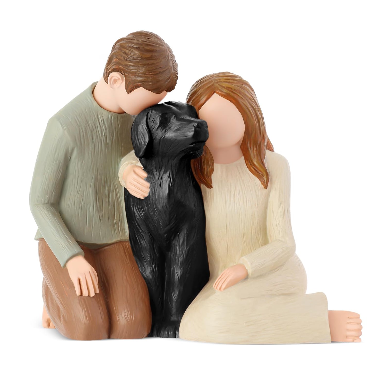 Carracci Couple with Black Dog Figurines Ornaments, Loss of Dog Sympathy Gift, We are A Family Black Dog Memorials Statues for Dog Lovers