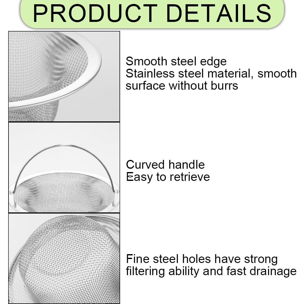 Azlanway Sink Strainer Kitchen Sink Stainless Steel with Handle, Pack of 2 Sink Strainer 11 x 8 x 2.3 cm, Kitchen Drain Protection