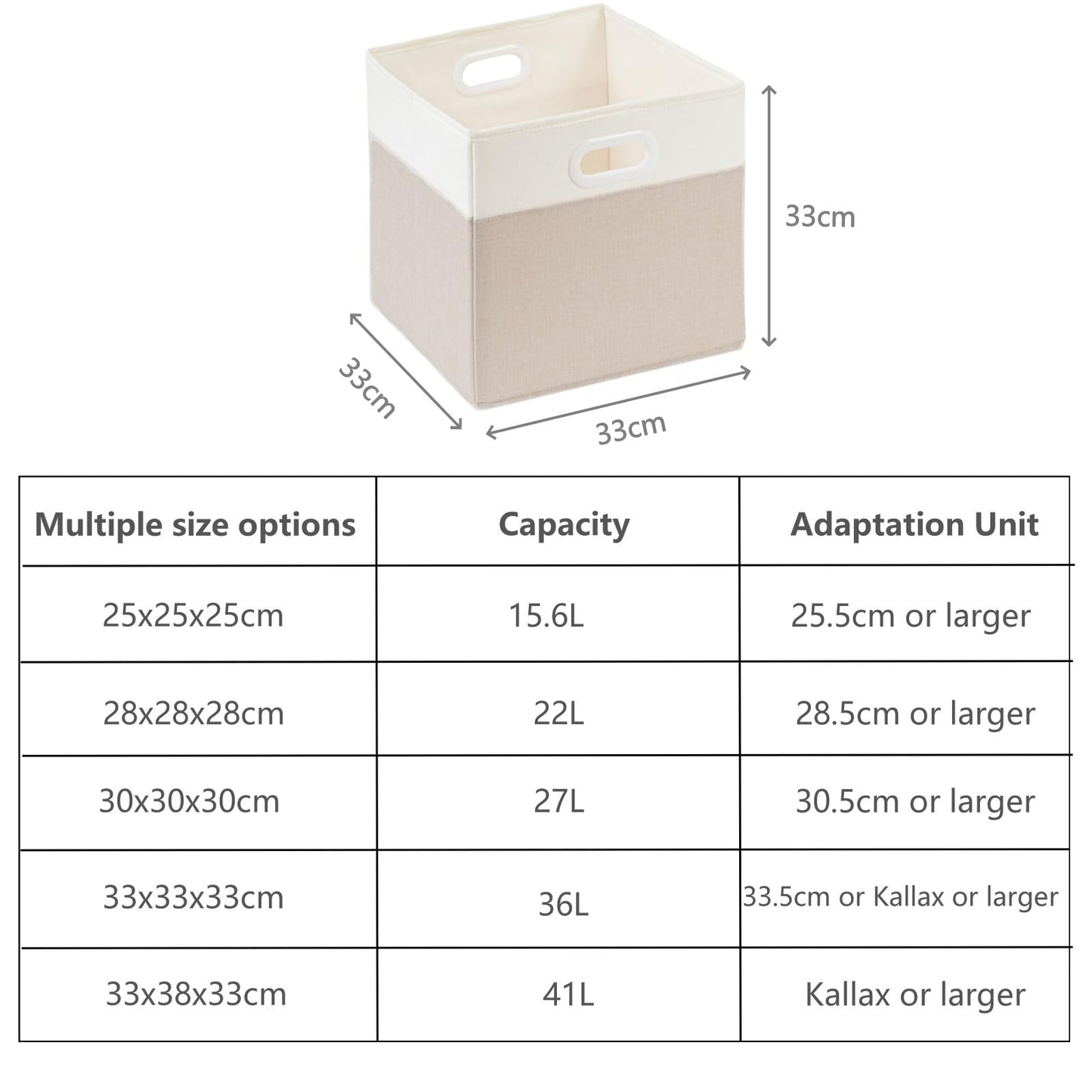 SOCOHOME Fabric Cube Storage Boxes,33x33x33cm Foldable Storage Baskets for Shelf Nursery Closet(Light beige/White, Set of 3)