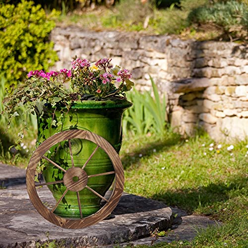Relaxdays Wagon Wheel, Wood, Set of 2, Decoration for Garden, Terrace, Veranda, Rustic Cartwheel, Saloon, Western, Brown, 40 x 40 x 2.5 cm