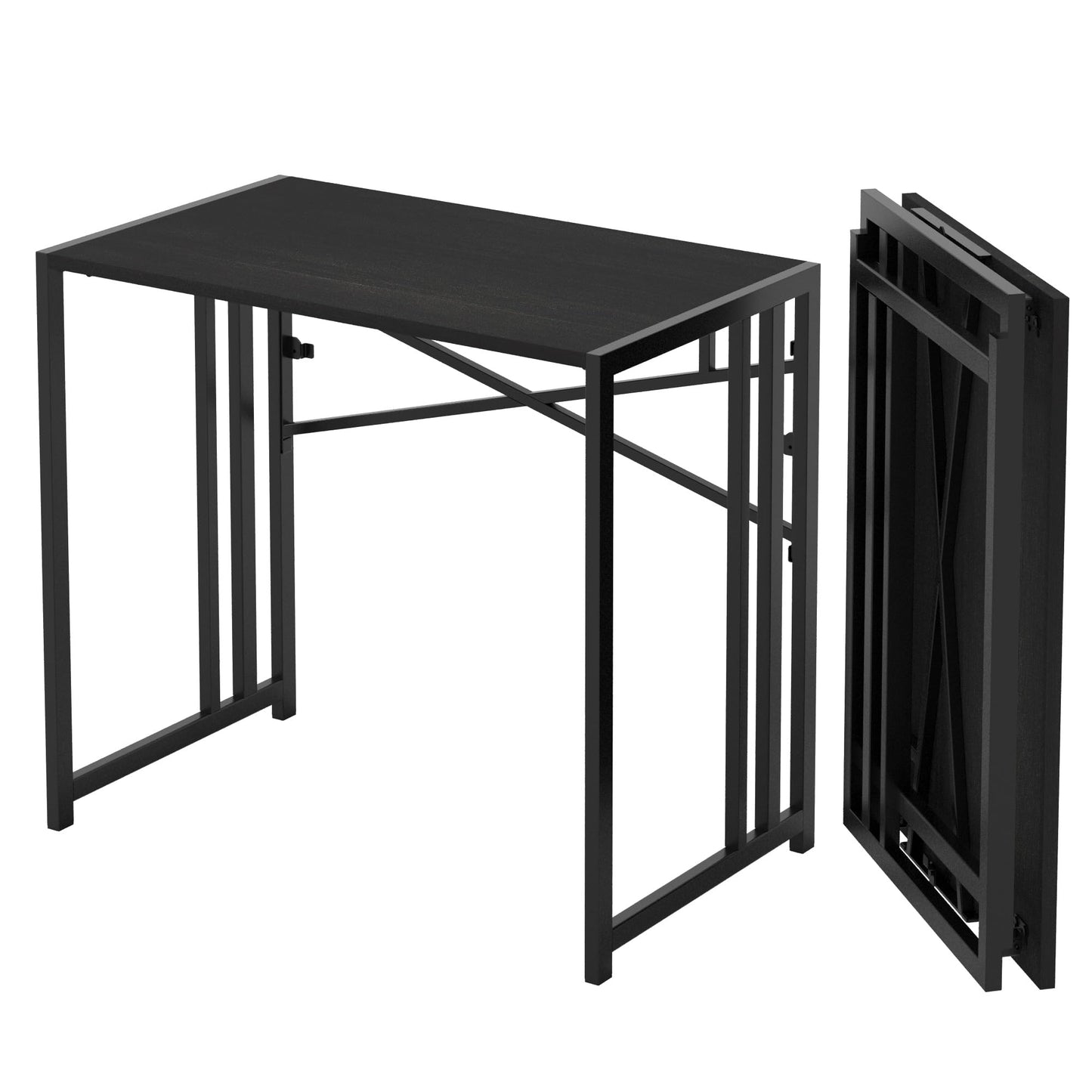 Lutown-Teen Small Folding Computer Desk 90 cm No Assembly Required, Black