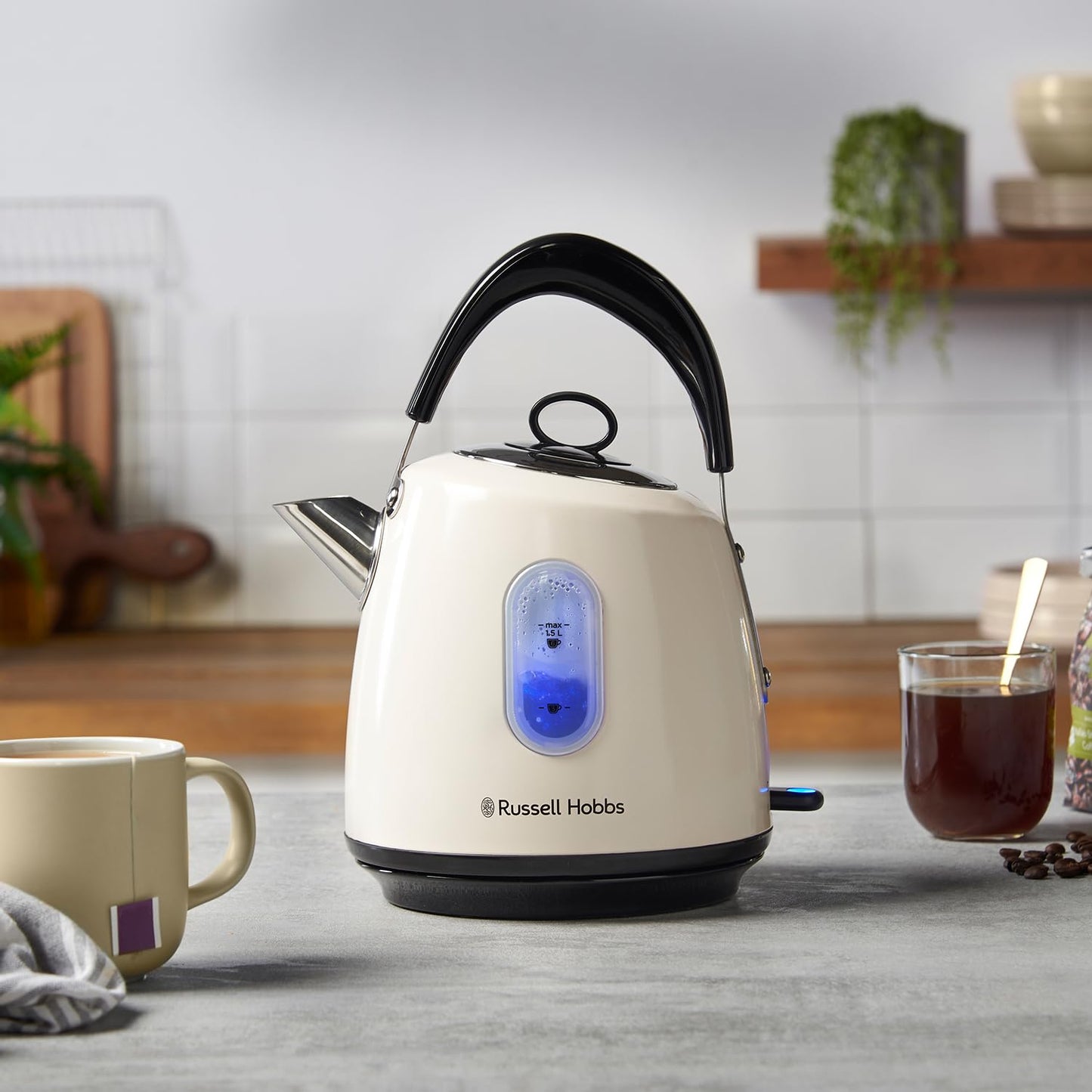 Russell Hobbs Electric Kettle (For Hot Water, Tea or Coffee, 1.5L, Fast Boil, Stainless steel with grey accents, Pull off lid, Perfect pour spout,