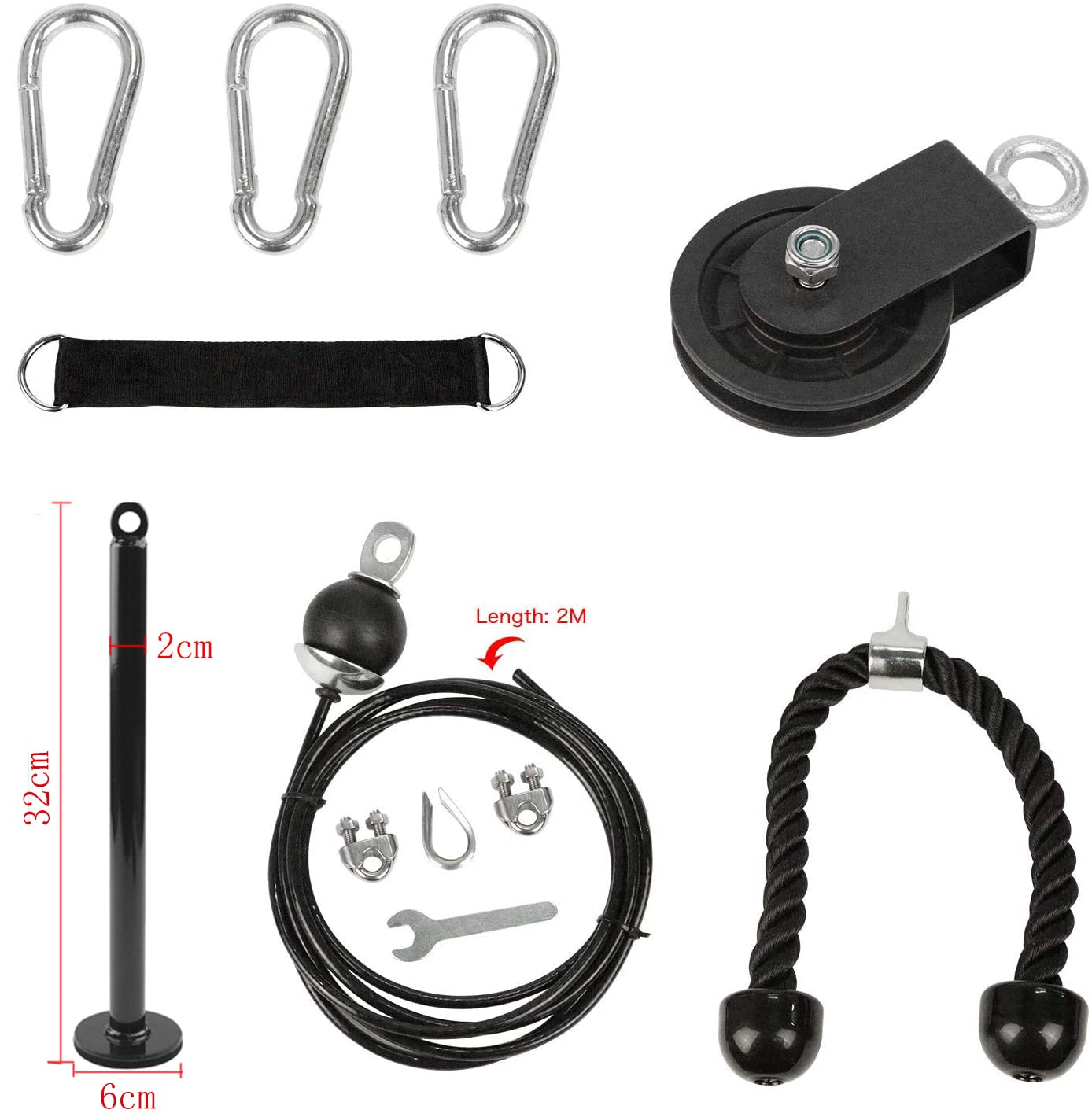 LFJ 12Pcs Fitness LAT Pulley System, Home Gym Cable Machine Muscle Arm Strength Training Equipment with Tricep Rope Loading Pin Exercise Accessories