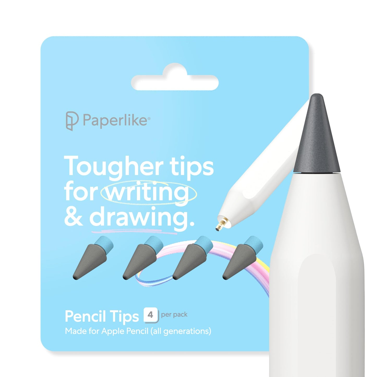 Paperlike Pencil Tips (4x) for Apple Pencil 1st & 2nd Gen, USB-C & Pro ? 10x More Durable, Subtle boost in control on paper-feel screen protectors